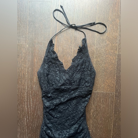 Vintage Black lace halter tie-up asymmetrical evening dress XS - Picture 2 of 15